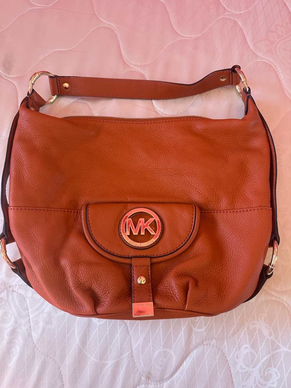 Michael Kors Rust Leather Shoulder Hobo with Gold Hardware